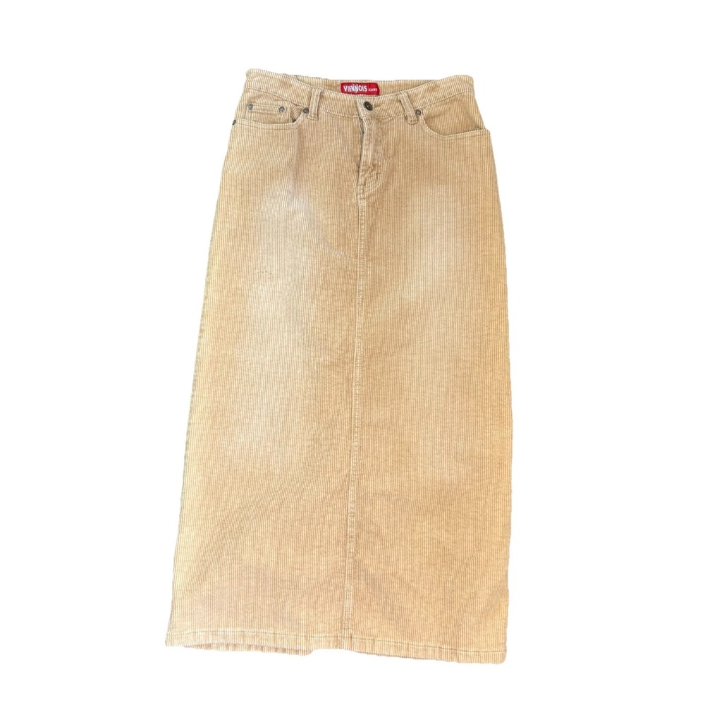 Vintage 90s Viennois Women's Size 31 Corduroy Maxi Skirt‎ Slit Stretch Pockets